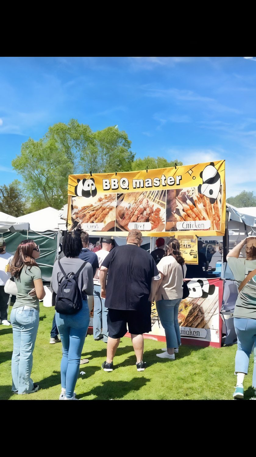 Chen's BBQ stall with a crowd at Panda Fest